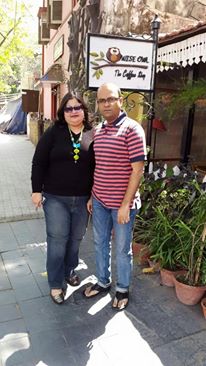 My husband is someone who could live in jeans all his life -- so matched up to him with my jeans and they say black is slimming, so is a natural favorite. Induced some color with beads from Nakshaa by Rijula Duttaroy. Belle shoes from Clarks.